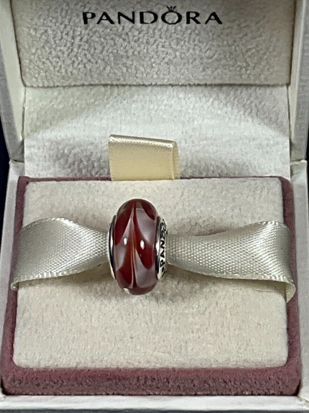 NWOT PANDORA Retired Sterling  Auburn Swirly Swirl Murano Glass Charm 790669